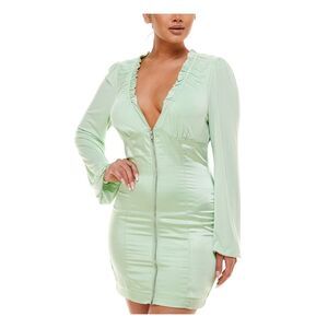 BEBE Womens Stretch Empire Waist Long Sleeve V Neck Mini Cocktail Body Con Dress